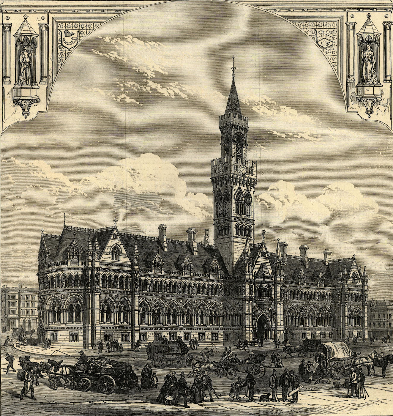 The new town hall, Bradford. Yorkshire. Buildings 1873 old antique print